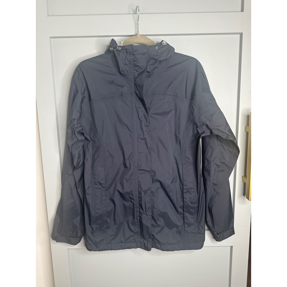 LL Bean Women's Rain Jacket Full Zip Hooded Lightweight Gray‎ Coat Size Small